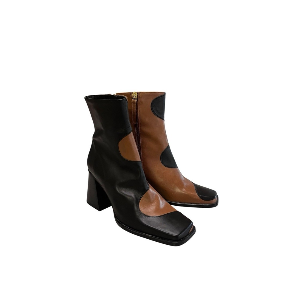 ALOHAS Blair leather ankle boots Size 39 Black Brown Wavy Design Retro